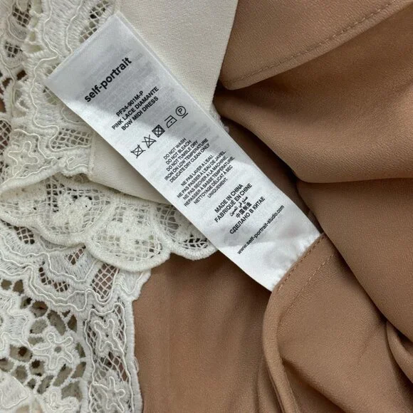 🆕 SELF-PORTRAIT 🧿 BNWOT Cream Lace Diamante Bow Midi Dress, Sz US 2 / UK 6 - Picture 12 of 16